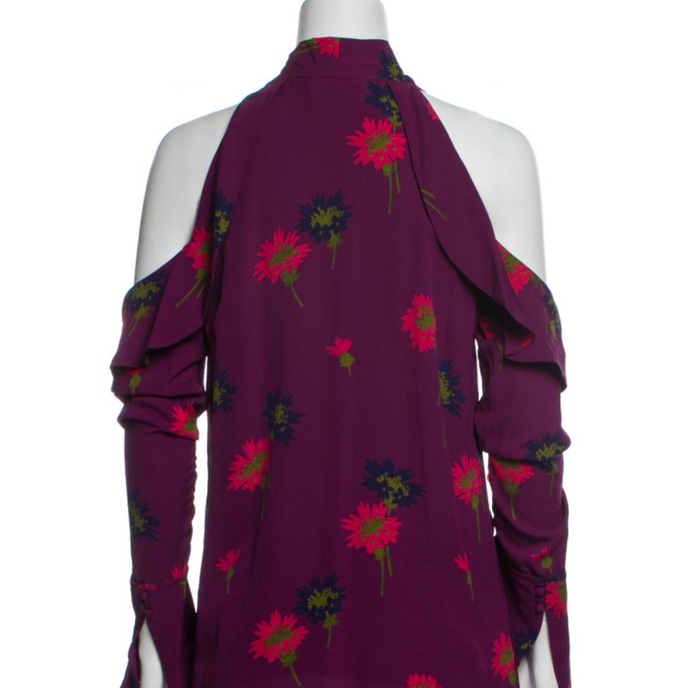 Tanya Taylor Purple Floral Cold Shoulder Blouse